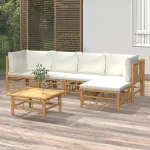 Set mobilier de grădină cu perne alb crem, 6 piese, bambus GartenMobel Dekor
