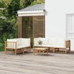 Set mobilier de grădină cu perne alb crem, 6 piese, bambus GartenMobel Dekor