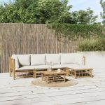 Set mobilier de grădină cu perne alb crem, 6 piese, bambus GartenMobel Dekor