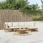Set mobilier de grădină cu perne alb crem, 6 piese, bambus GartenMobel Dekor
