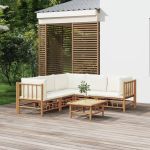 Set mobilier de grădină cu perne alb crem, 6 piese, bambus GartenMobel Dekor