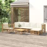 Set mobilier de grădină cu perne alb crem, 7 piese, bambus GartenMobel Dekor
