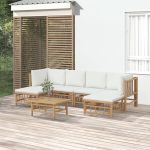 Set mobilier de grădină cu perne alb crem, 7 piese, bambus GartenMobel Dekor