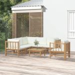 Set mobilier de grădină cu perne alb crem, 7 piese, bambus GartenMobel Dekor