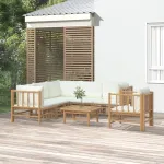 Set mobilier de grădină cu perne alb crem, 7 piese, bambus GartenMobel Dekor