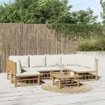 Set mobilier de grădină cu perne alb crem, 7 piese, bambus GartenMobel Dekor