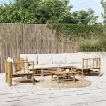 Set mobilier de grădină cu perne alb crem, 7 piese, bambus GartenMobel Dekor