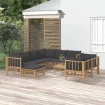 Set mobilier de grădină cu perne gri închis, 10 piese, bambus GartenMobel Dekor