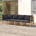 Set mobilier de grădină cu perne gri închis, 4 piese, bambus GartenMobel Dekor