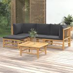 Set mobilier de grădină cu perne gri închis, 5 piese, bambus GartenMobel Dekor