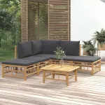 Set mobilier de grădină cu perne gri închis, 6 piese, bambus GartenMobel Dekor