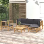 Set mobilier de grădină cu perne gri închis, 6 piese, bambus GartenMobel Dekor