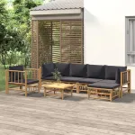 Set mobilier de grădină cu perne gri închis, 7 piese, bambus GartenMobel Dekor