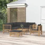 Set mobilier de grădină cu perne gri închis, 8 piese, bambus GartenMobel Dekor