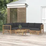 Set mobilier de grădină cu perne gri închis, 8 piese, bambus GartenMobel Dekor