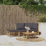 Set mobilier de grădină, perne gri închis, 3 piese, bambus GartenMobel Dekor