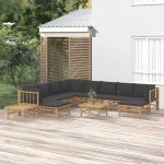 Set mobilier de grădină cu perne gri închis, 12 piese, bambus GartenMobel Dekor