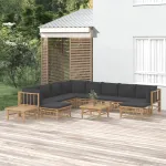Set mobilier de grădină cu perne gri închis, 12 piese, bambus GartenMobel Dekor