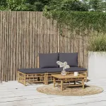 Set mobilier de grădină cu perne gri închis, 4 piese, bambus GartenMobel Dekor