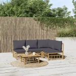 Set mobilier de grădină cu perne gri închis, 5 piese, bambus GartenMobel Dekor