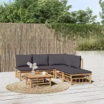 Set mobilier de grădină cu perne gri închis, 6 piese, bambus GartenMobel Dekor