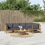 Set mobilier de grădină cu perne gri închis, 6 piese, bambus GartenMobel Dekor
