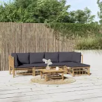 Set mobilier de grădină cu perne gri închis, 6 piese, bambus GartenMobel Dekor