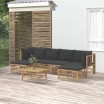Set mobilier de grădină cu perne gri închis, 7 piese, bambus GartenMobel Dekor