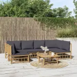 Set mobilier de grădină cu perne gri închis, 7 piese, bambus GartenMobel Dekor