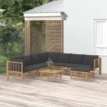 Set mobilier de grădină cu perne gri închis, 9 piese, bambus GartenMobel Dekor