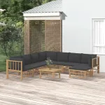 Set mobilier de grădină cu perne gri închis, 9 piese, bambus GartenMobel Dekor