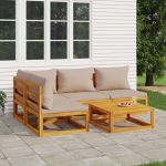 Set mobilier de grădină cu perne gri taupe, 5 piese, lemn masiv GartenMobel Dekor