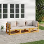 Set mobilier grădină, perne gri deschis, 3 piese, lemn masiv GartenMobel Dekor
