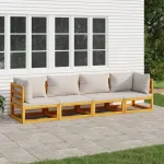 Set mobilier grădină, perne gri deschis, 4 piese, lemn masiv GartenMobel Dekor