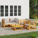 Set mobilier grădină, perne gri deschis, 5 piese, lemn masiv GartenMobel Dekor