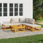 Set mobilier grădină, perne gri deschis, 6 piese, lemn masiv GartenMobel Dekor