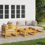 Set mobilier grădină, perne gri deschis, 6 piese, lemn masiv GartenMobel Dekor