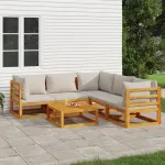 Set mobilier grădină, perne gri deschis, 6 piese, lemn masiv GartenMobel Dekor