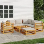 Set mobilier grădină cu perne gri deschis, 8 piese, lemn masiv GartenMobel Dekor