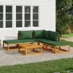 Set mobilier de grădină cu perne verzi, 6 piese, lemn masiv GartenMobel Dekor