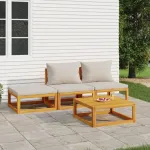 Set mobilier grădină, perne gri deschis, 4 piese, lemn masiv GartenMobel Dekor