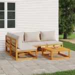 Set mobilier grădină, perne gri deschis, 5 piese, lemn masiv GartenMobel Dekor