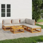 Set mobilier grădină, perne gri deschis, 6 piese, lemn masiv GartenMobel Dekor