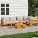 Set mobilier grădină, perne gri deschis, 6 piese, lemn masiv GartenMobel Dekor