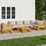 Set mobilier grădină, perne gri deschis, 7 piese, lemn masiv GartenMobel Dekor