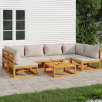 Set mobilier grădină, perne gri deschis, 7 piese, lemn masiv GartenMobel Dekor