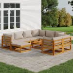 Set mobilier grădină cu perne gri deschis, 10 piese, lemn pin GartenMobel Dekor