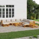 Set mobilier grădină cu perne gri deschis, 12 piese, lemn tec GartenMobel Dekor