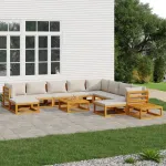 Set mobilier grădină cu perne gri deschis, 12 piese, lemn tec GartenMobel Dekor