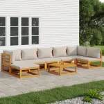 Set mobilier grădină cu perne gri deschis, 8 piese, lemn masiv GartenMobel Dekor